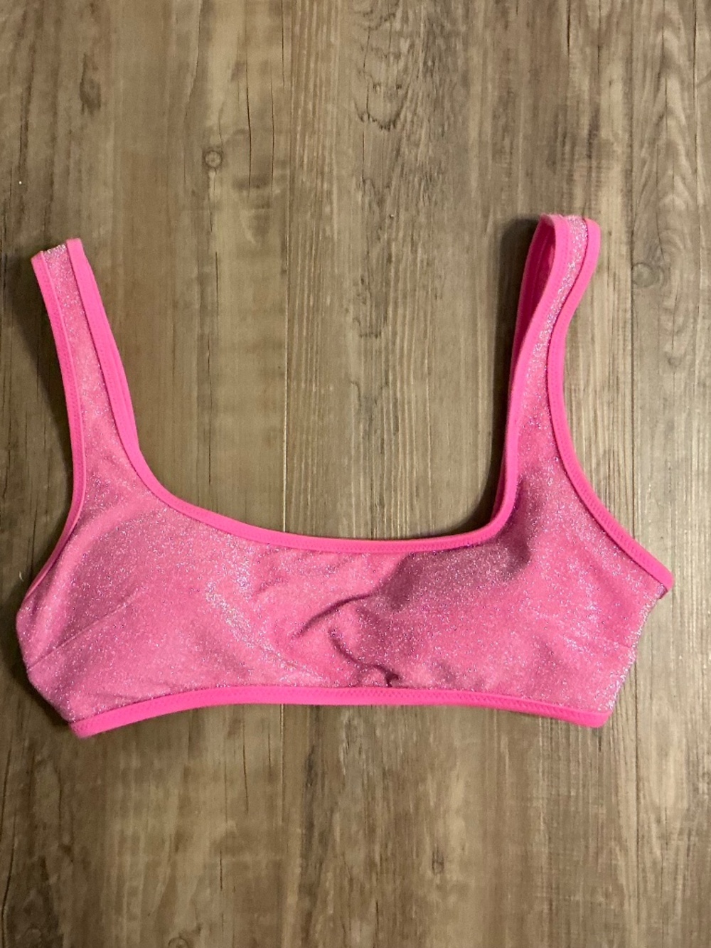 Aerie pink glitter scoop-neck bikini top, size S